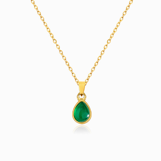 Gold Agate Teardrop Necklace CL1604 - Stainless Steel