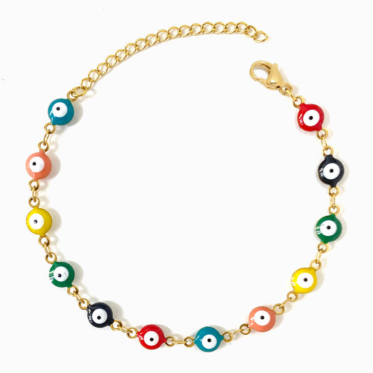 Gold Evil Eye Bracelet 6mm SL2123 - Stainless Steel