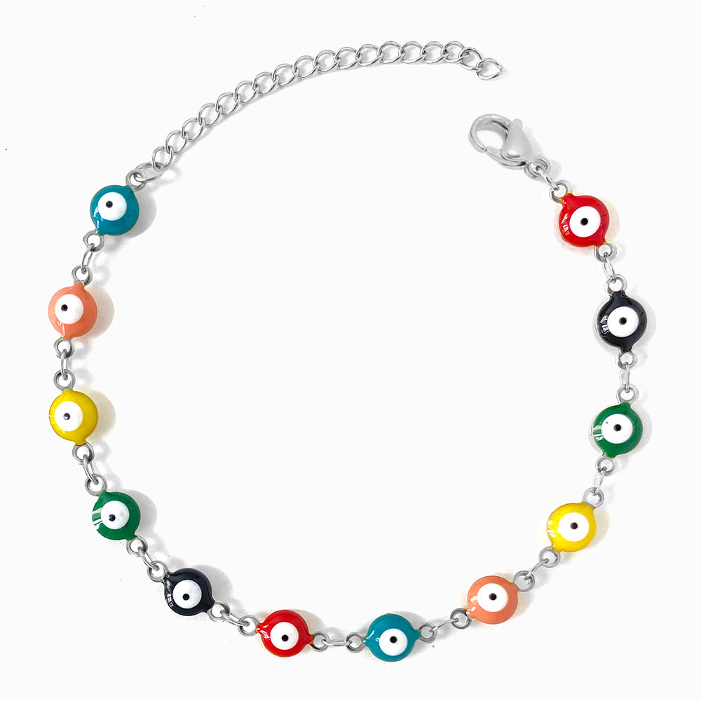 Silver Evil Eye Bracelet 6mm SL2123 - Stainless Steel
