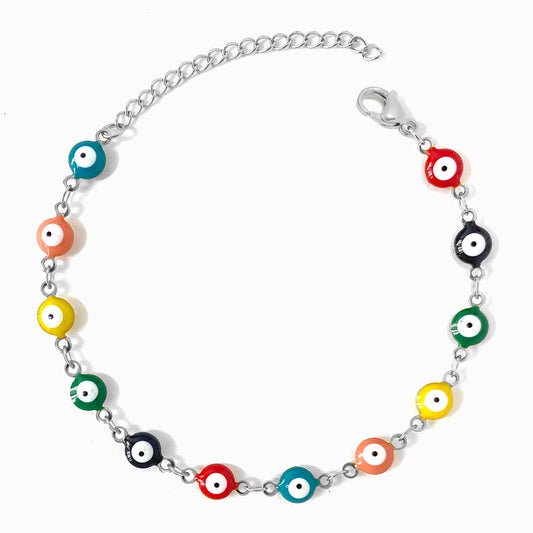 Silver Evil Eye Bracelet 6mm SL2123 - Stainless Steel