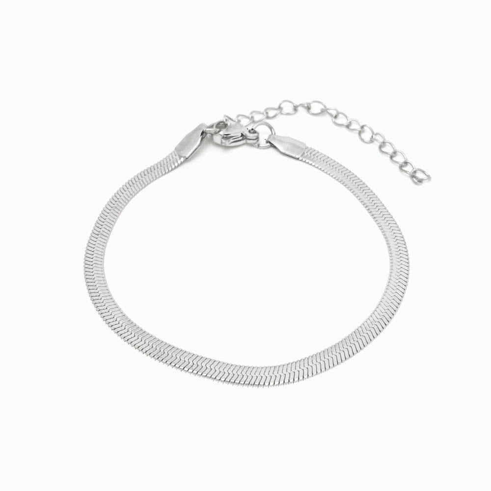 Silver Flat Snake Chain Bracelet 3mm SL1051 - Stainless Steel