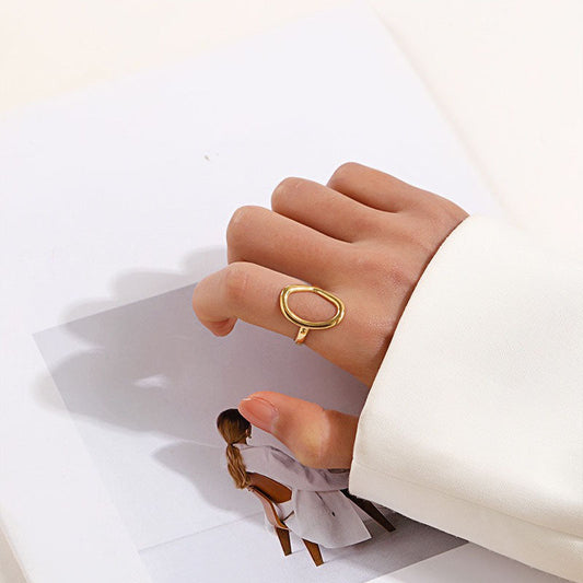 A Model Wearing Gold Adjustable Geometric Ring JZ1274 - Stainless Steel